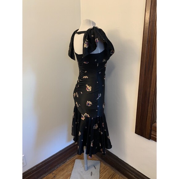 VTG Betsey Johnson 90 2000 y2K Silk Floral Midi Slip Dress Flutter Ruched 6 Blk - Picture 10 of 15